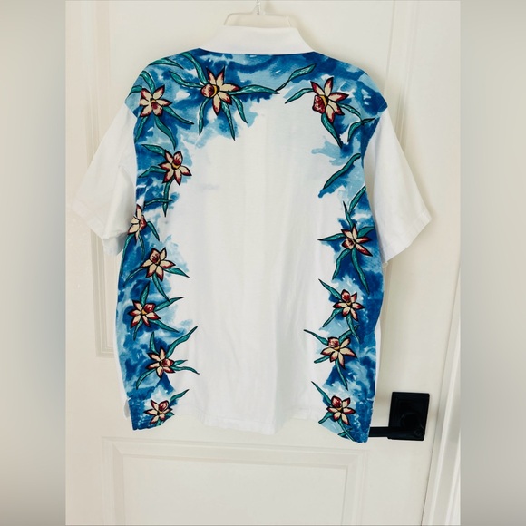 Vintage 80’s Adidas Women’s Sz M Tropical Floral S/S Button Up Polo Shirt EUC - Picture 6 of 8